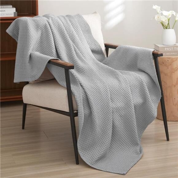 100% Cotton Waffle Weave Throw Blanket 50"x60"-Lightweight Washed - Picture 1 of 7